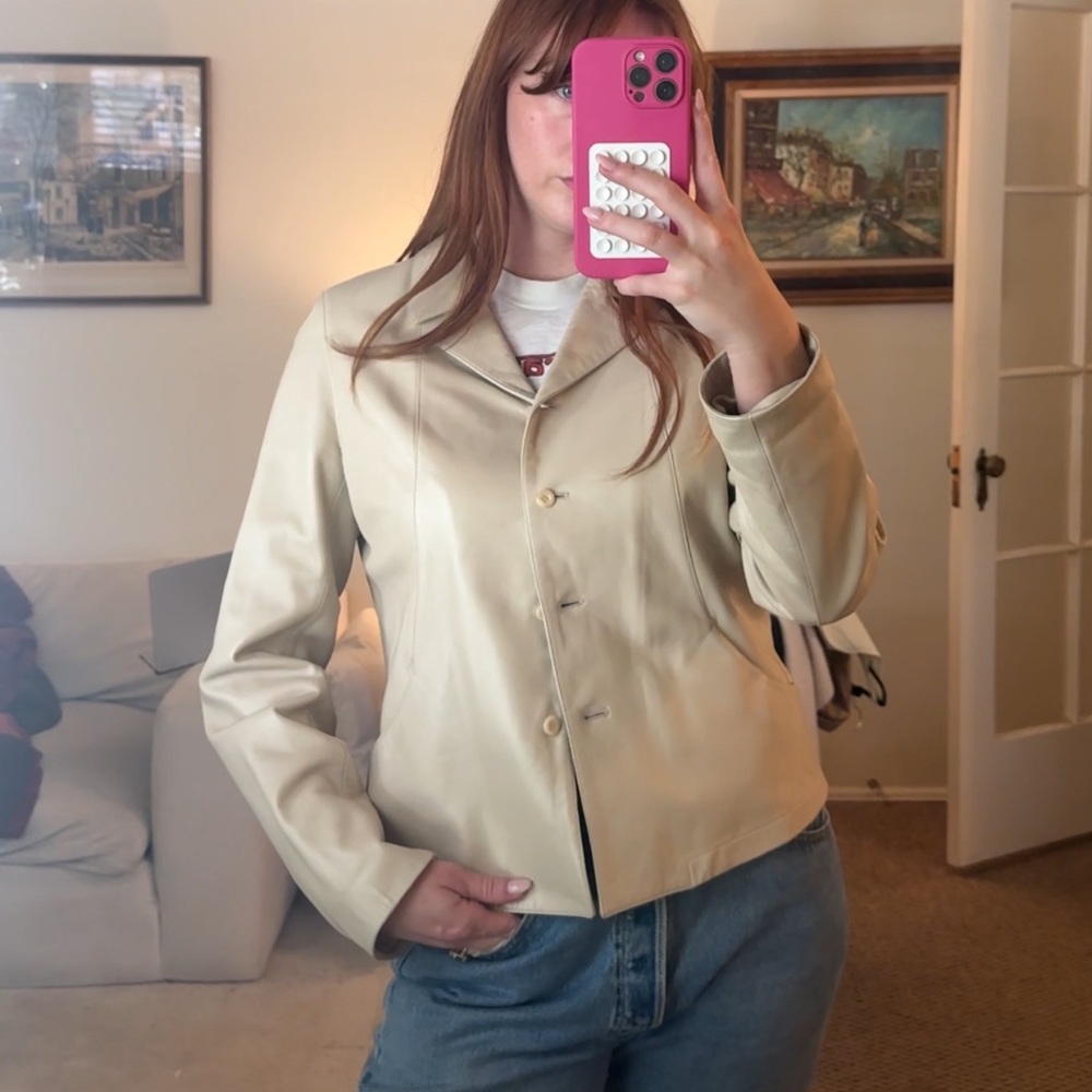 Women's Vintage Cream Leather Jacket
